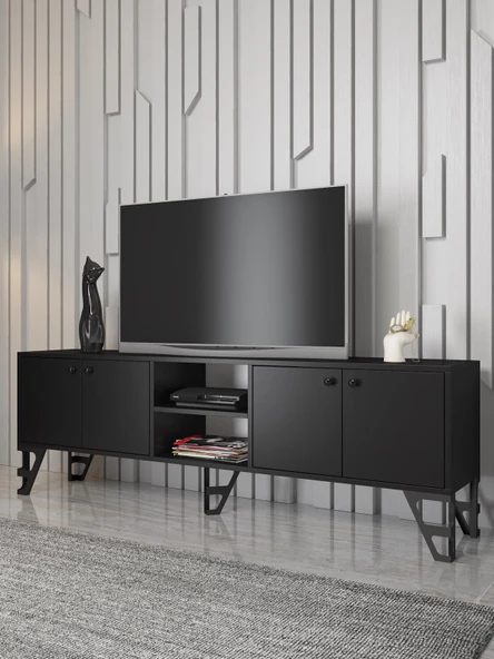 Wood'n Love Sofia 180 Cm Metal Ayaklı Tv Ünitesi - Siyah / Siyah ürün görseli 1