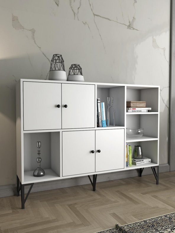 Woodn Love Rüzgar 140 Cm Metal Ayaklı Konsol - Beyaz / Siyah ürün görseli 1