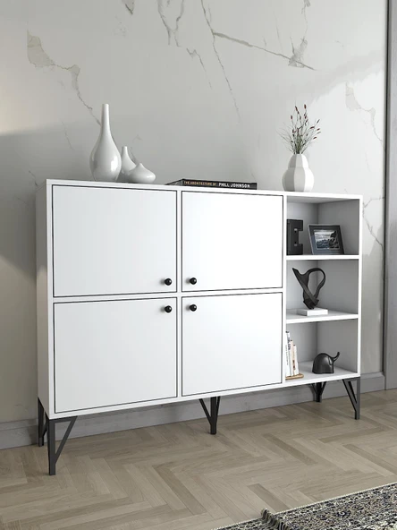 Wood'n Love Zeta 140 Cm Metal Ayaklı Konsol - Beyaz / Siyah ürün görseli 1