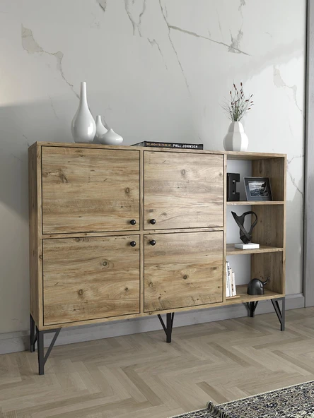 Wood'n Love Zeta 140 Cm Metal Ayaklı Konsol - Atlantik Çam / Siyah ürün görseli 1