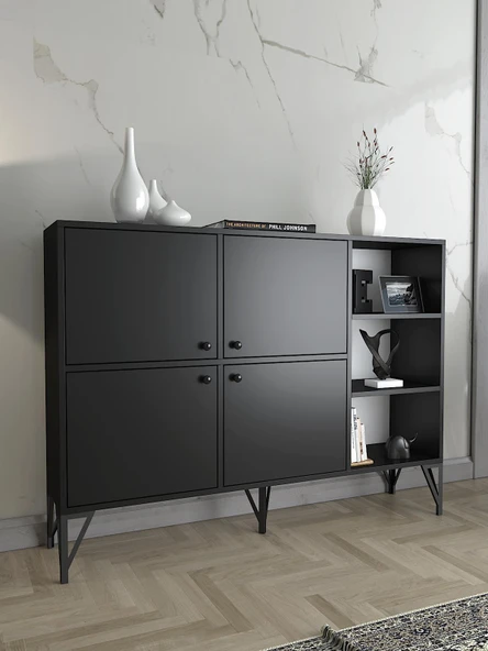 Wood'n Love Zeta 140 Cm Metal Ayaklı Konsol - Siyah / Siyah ürün görseli 1