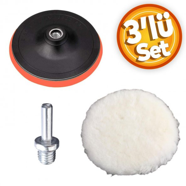 Pasta Cila Polisaj Parlatma Yünü Pedi Keçesi Süngeri+115 mm Cırt Taban+Matkap Aparatı (3Lü SET) ürün görseli 1