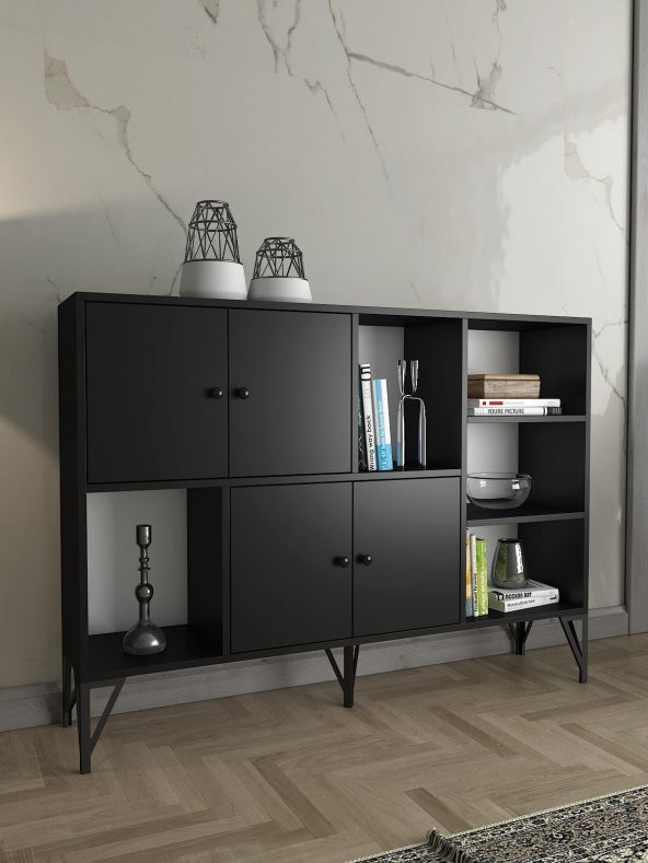 Woodn Love Rüzgar 140 Cm Metal Ayaklı Konsol - Siyah / Siyah ürün görseli 1