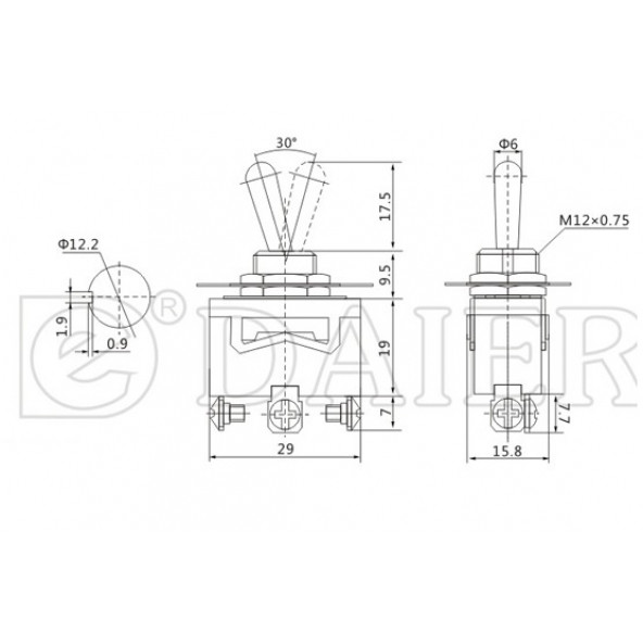 Toggle Switch 3P OFF-MOM 12mm - Resim 3