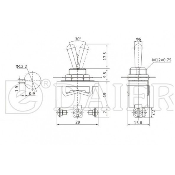 Toggle Switch 3P MOM-OFF-MOM 12mm - Resim 2