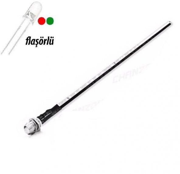 12V LED Kırmızı Yeşil Flaşörlü Şase Tip Mercekli Kablolu 1 Adet- 20 Cm ürün görseli 1