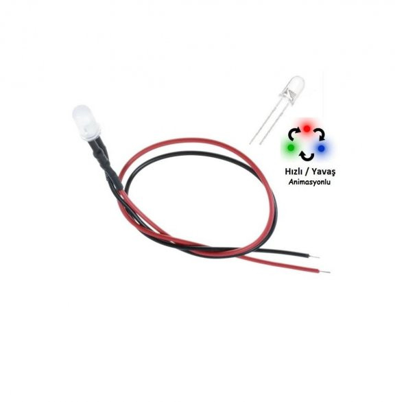 12V LED Slow RGB Animasyonlu 5 Adet Kablolu - 20 Cm ürün görseli 1