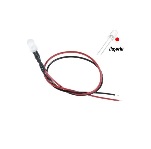 12V LED Kırmızı Flaşörlü 5 Adet Kablolu - 20 Cm ürün görseli 1