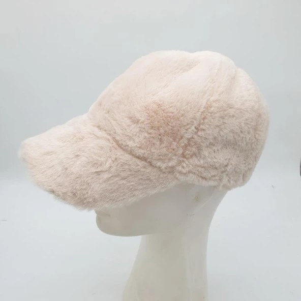 Krem Renk Peluş Kumaş Beyzbol Kep ürün görseli 1