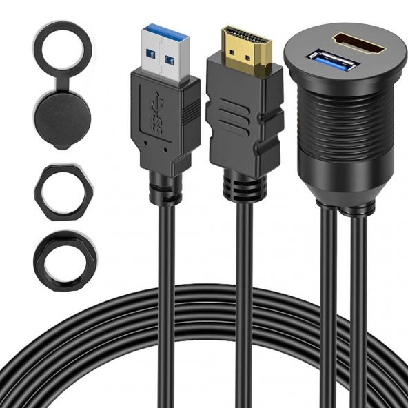 USB 3.0 + HDMI Uzatma Kablosu Panel Tipi Yuvarlak 2 Metre ürün görseli 1