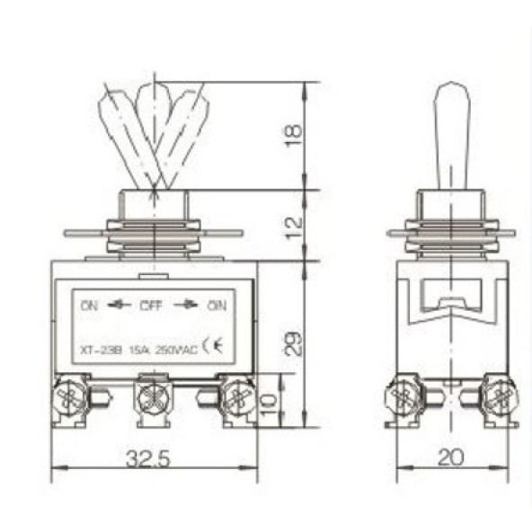 SWION Toggle Switch 15AMP 6P MOM-OFF-MOM 12mm - Resim 2