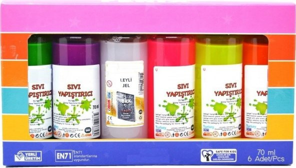 Hayal Sepeti Slime Jeli ve Boraks 5 Renk Slime Jeli + 70ML Sıvı Boraks Seti Slime Malzemesi ürün görseli 1