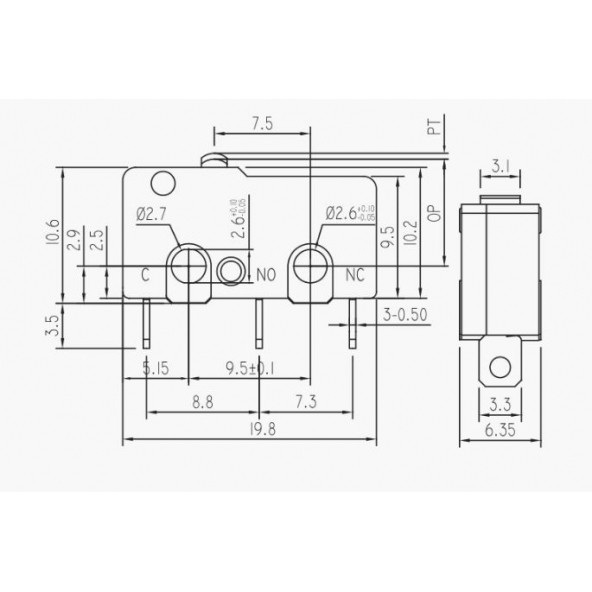 Micro Switch Lehim Bacak Paletsiz 5A/250VAC KW4-Z1F - Resim 2