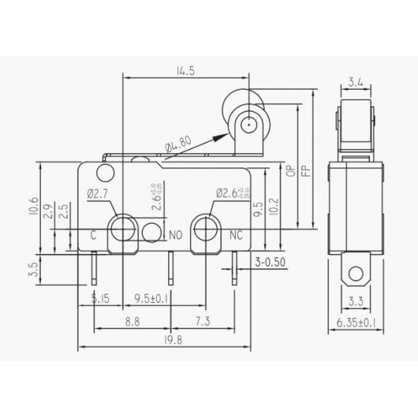 Micro Switch Lehim Bacak Makaralı 5A/250VAC KW4-Z5F - Resim 2