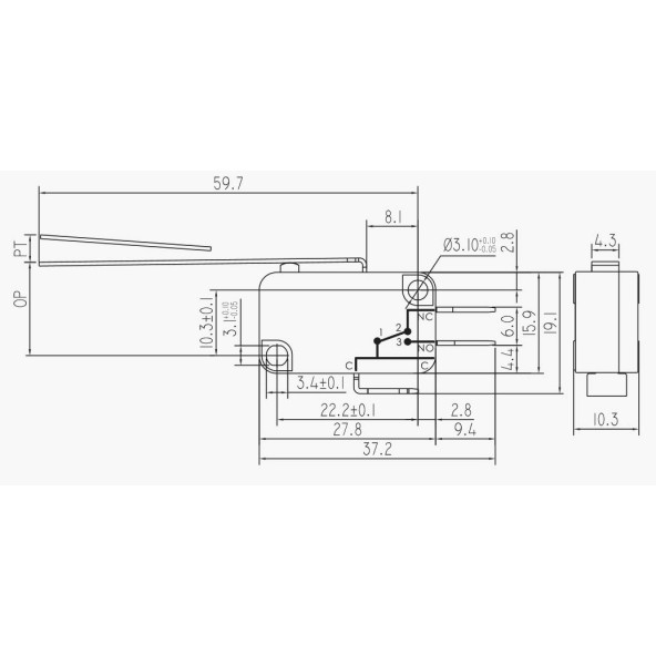 Micro Switch Uzun Paletli KW1-103-4 - Resim 2