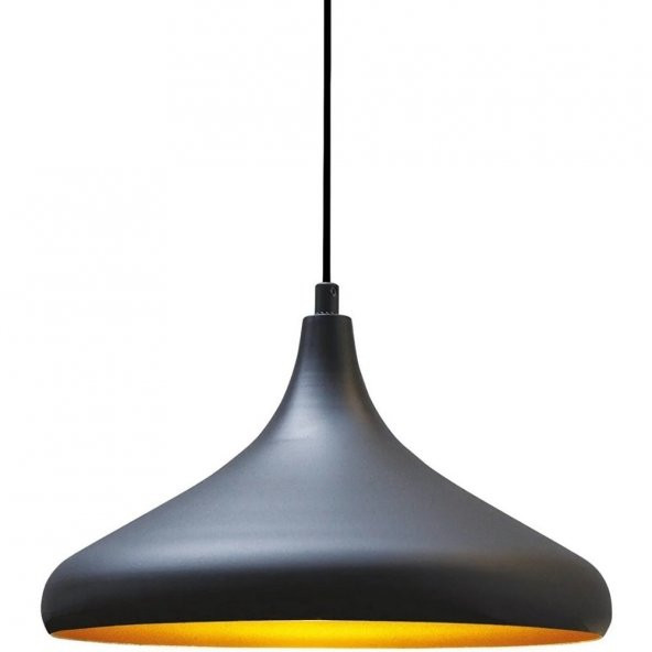 MYLİGHTS RETRO RUSTİK MODERN SPOR  METAL SARKIT AVİZE SİYAH  İÇİ ALTIN  35 CM ürün görseli 1