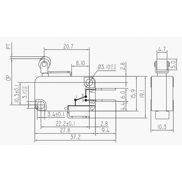 Micro Switch Kısa Makaralı KW1-103-6 - Resim 2