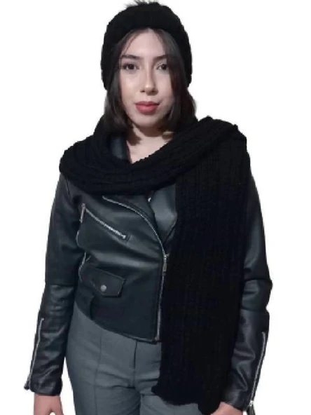 Edwol Kadın Atkı Bere Takımı  Siyah ürün görseli 1