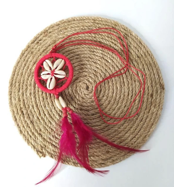 Araba Süsü Mini Düş Kapanı Kolye Dreamcatcher Deniz Kabuklu Tüylü Ayarlanabilir Kolye ürün görseli 1