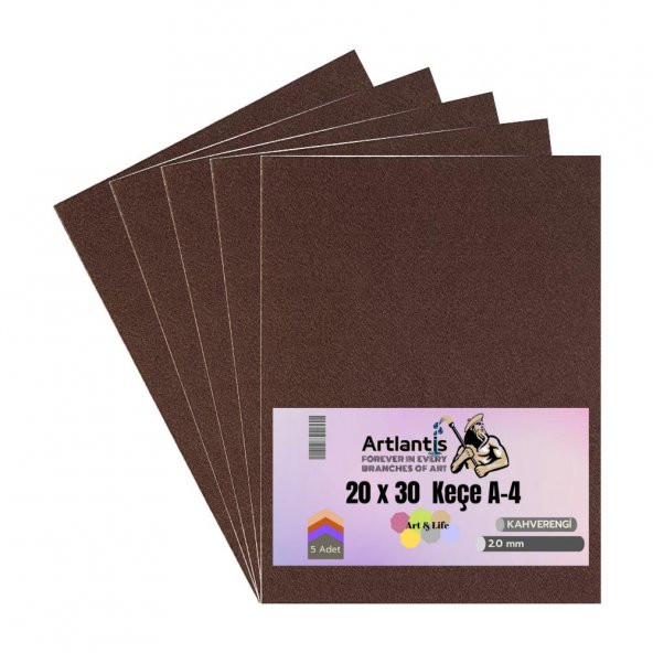 Kahverengi Keçe A4 2 mm 20x30 cm 5 li 1 Paket Okul Kreş Etkinlik ürün görseli 1