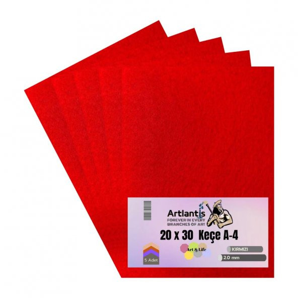 Kırmızı Keçe A4 2 mm 20x30 cm 5 li 1 Paket Okul Kreş Etkinlik ürün görseli 1