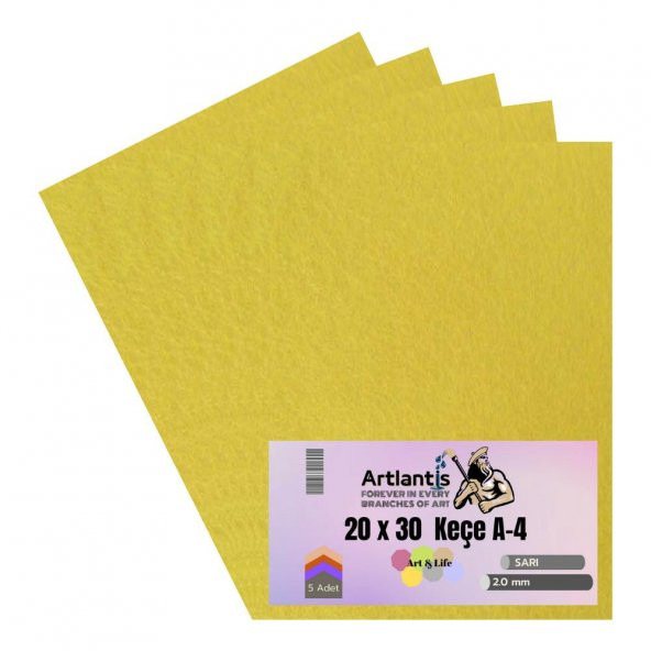 Sarı Keçe A4 2 mm 20x30 cm 5 li 1 Paket Okul Kreş Etkinlik ürün görseli 1