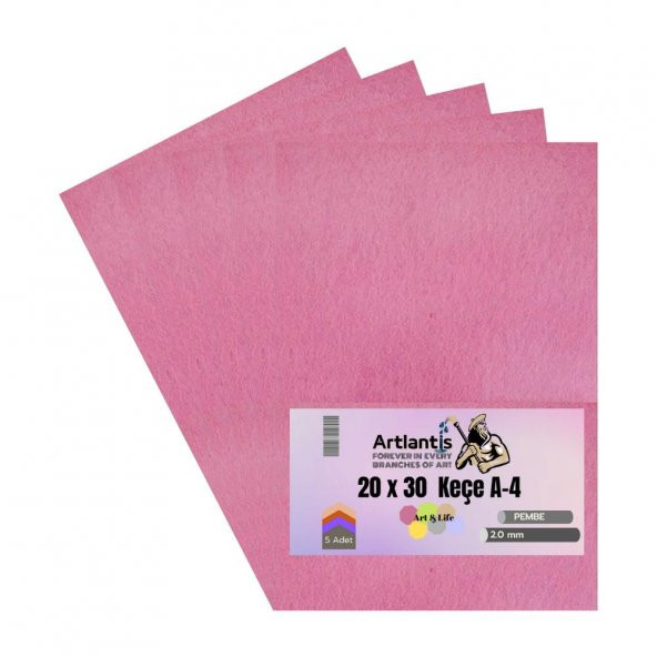 Pembe Keçe A4 2 mm 20x30 cm 5 li 1 Paket Okul Kreş Etkinlik ürün görseli 1