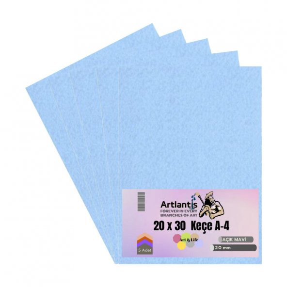 Açık Mavi Keçe A4 2 mm 20x30 cm 5 li 1 Paket Okul Kreş Etkinlik ürün görseli 1