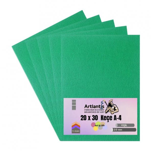 Yeşil Keçe A4 2 mm 20x30 cm 5 li 1 Paket Okul Kreş Etkinlik ürün görseli 1