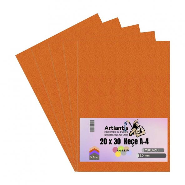 Turuncu Keçe A4 2 mm 20x30 cm 5 li 1 Paket Okul Kreş Etkinlik ürün görseli 1