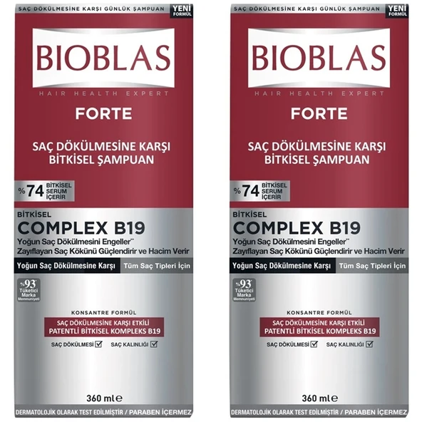 Bioblas Forte Yoğun Saç Dökülmelerine Karşı Bitkisel Şampuan 360 ml 2 ADET ürün görseli 1