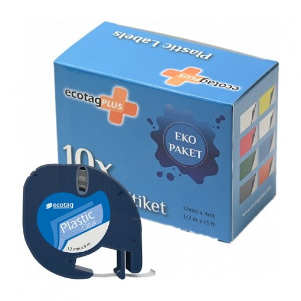 ECOTAGPLUS Dymo Letratag Muadili Thermal Plastik Şerit Etiket Şeffaf 10lu Eco Paket ürün görseli 1