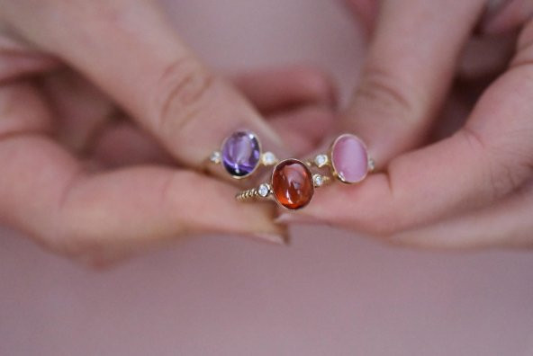 Arancia Turuncu Taşlı Altın Yüzük ürün görseli 1
