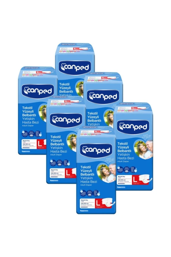 Canped Bel Bantlı Tekstil Yüzeyli Hasta Bezi Büyük Large 7'li (6 Paket) Yetişkin Bezi ürün görseli 1
