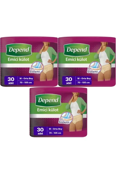 Depend Emici Külot Hasta Bezi Medium - Orta Kadın 90 Adet (3PK*30) ürün görseli 1