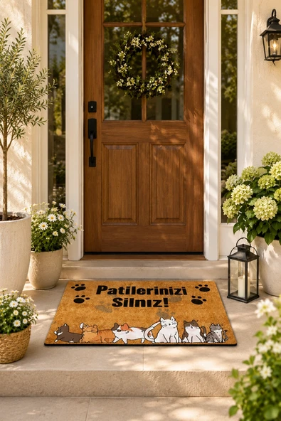 Esnature Kedi Desenli Patilerinizi Silin Yazılı Kapı Önü Paspası 45x70 Cm ürün görseli 1