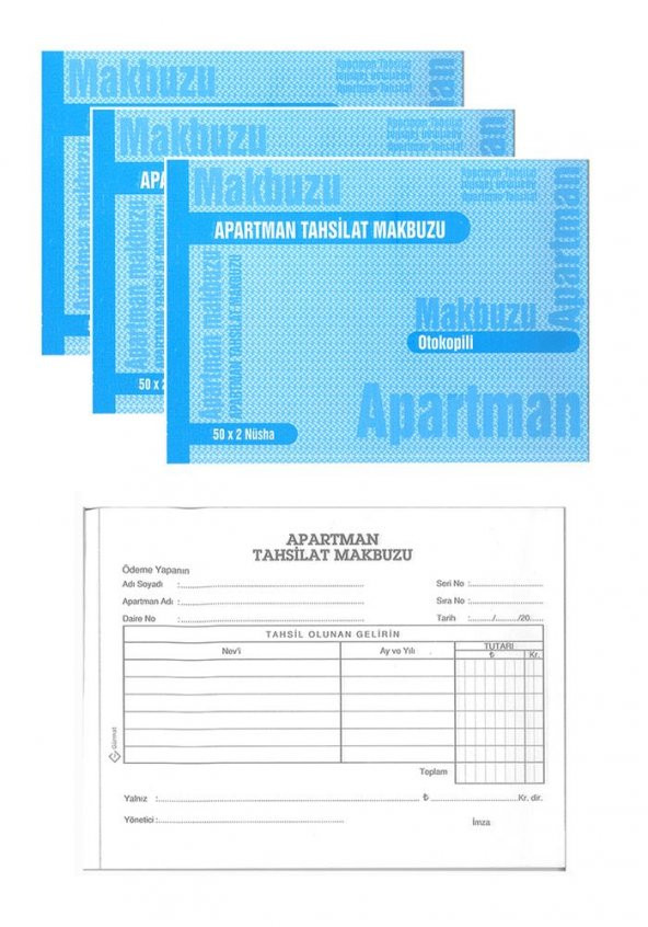 Apartman Tahsilat Makbuzu Otokopili 2/50 3 Adet Apartman Aidat Makbuzu 14x19 cm ürün görseli 1