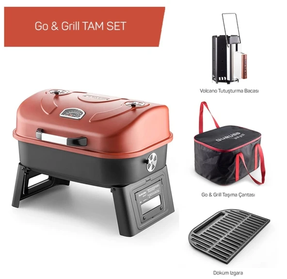 Guruss Go & Grill Barbekü mangal TAMSET Kırmızı ürün görseli 1