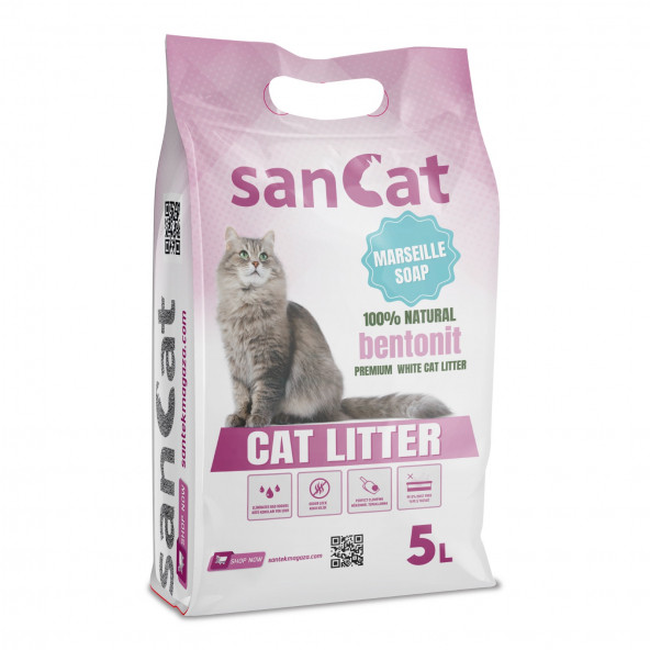 SANCAT Marsilya Sabunu Kokulu Premium Beyaz Kedi Kumu 5 Lt. ürün görseli 1
