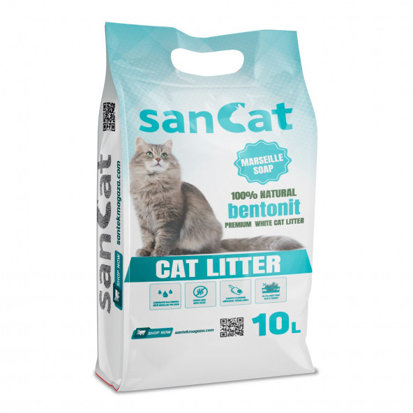 SANCAT Marsilya sabunu kokulu Premium Beyaz Kedi Kumu 10 Lt . ürün görseli 1