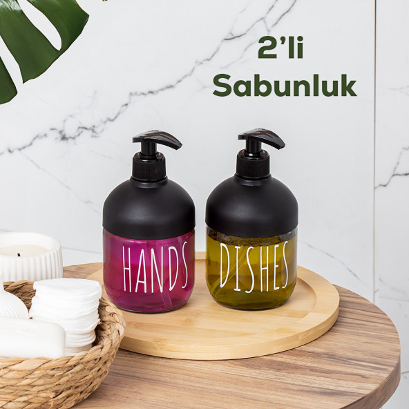 Porsima C-527 2'li Cool Sıvı Sabunluk Seti - Mutfak-Banyo Tezgah Üstü Temizlik Seti - Siyah Cam 425 mL ürün görseli 1