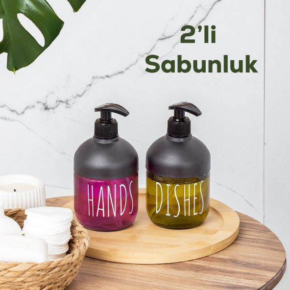 Porsima C-527 2'li Cool Sıvı Sabunluk Seti - Mutfak-Banyo Tezgah Üstü Temizlik Seti - Antrasit Cam 425 mL ürün görseli 1