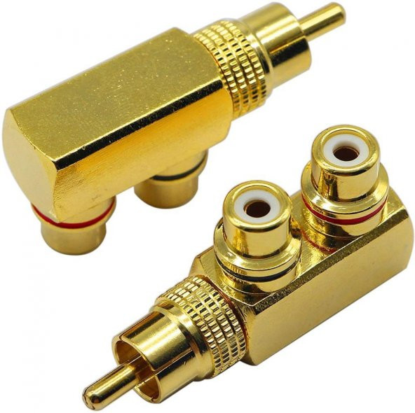 1 Erkek - 2 Dişi Gold 90 Derece RCA Çoklayıcı (Çift) ürün görseli 1