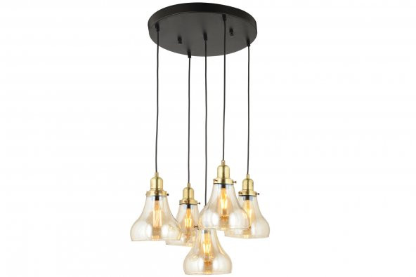 LampaLuce Cono Modern Sarkıt Salon Avizesi 5li Sarı 40x70cm ürün görseli 1