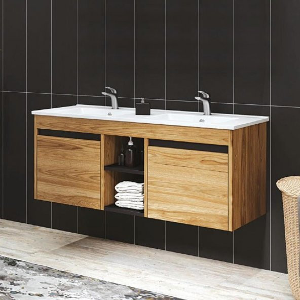 Denko Twin 120 cm MDF UD Banyo Dolabı Alt Modül ve Lavabo ürün görseli 1