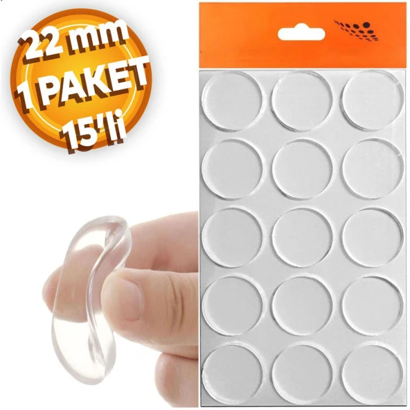 Yapışkanlı Cam Tutucu Şeffaf 22 mm 15 Li Mobilya Raf Ses Tutucu ürün görseli 1