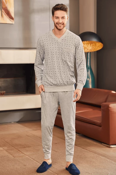 Mecit 2757 Erkek Gri Büyük Beden Uzun Kollu Pijama Takımı ürün görseli 1