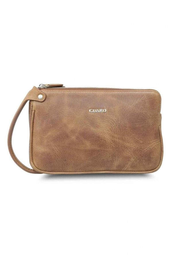 Guard Antik Taba Unisex Çift Fermuarlı El Çantası Hakiki Deri P1831 ürün görseli 1