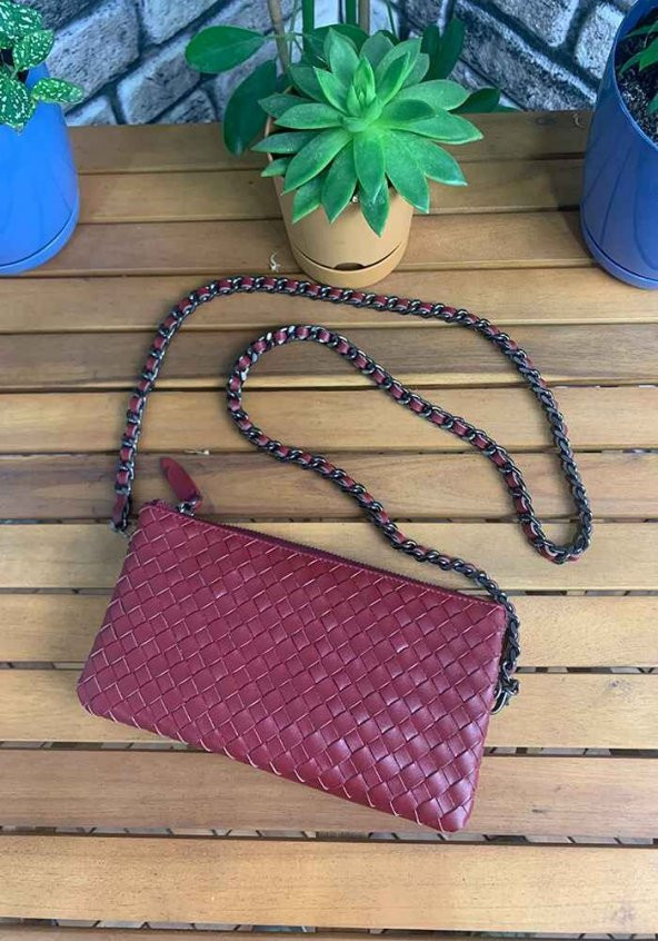 Guard El Örgüsü Küçük Boy Kırmızı Hakiki Deri Kadın Çantası P2271 ürün görseli 1
