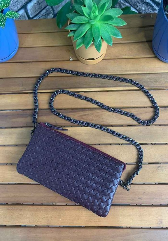 Guard El Örgüsü Küçük Boy Bordo Hakiki Deri Kadın Çantası P2271 ürün görseli 1